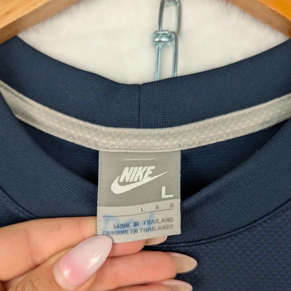 VTG Nike T-Shirt Men's L Navy Blue Gray Piping Swoosh Logo Mesh Athletic Y2K